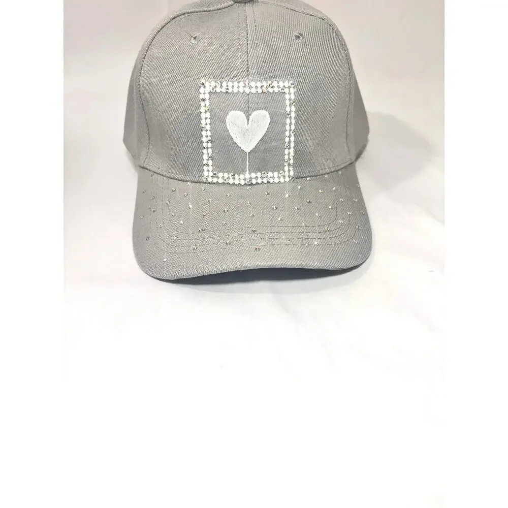 Rhinestone Studded Embroidered Heart Streetwear style Bling Baseball Cap Hat